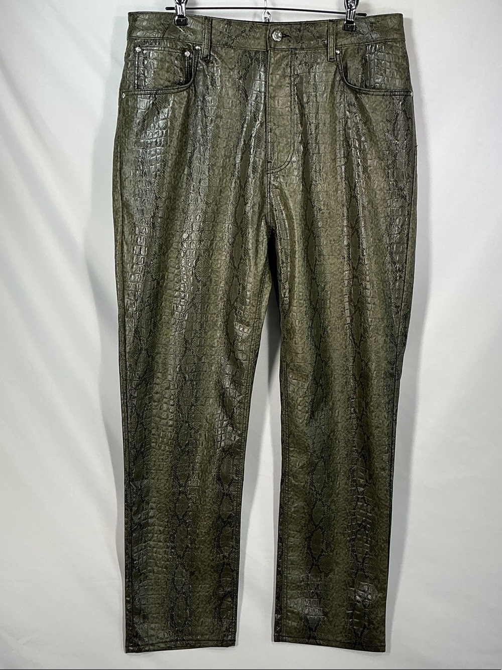 ASOS Men's Olive Green Croc Embossed Faux Leather Pants Trousers 34x30